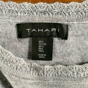 TAHARI Dress, Gray Lightweight Wool-mix with crochet detail, Large.